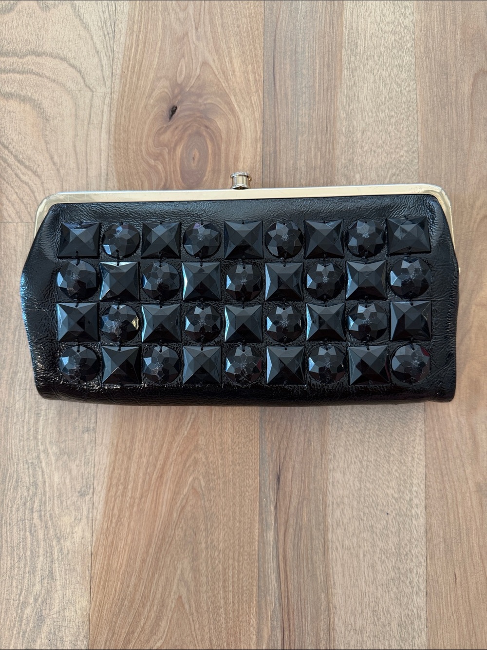 HOBO Black Studded Frame Clutch with Gem Accents